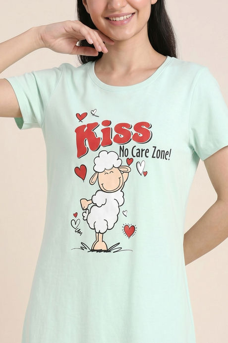 Zivame Farm Lore Knit Cotton Knee Length Nightdress - Honey Dew — image 4